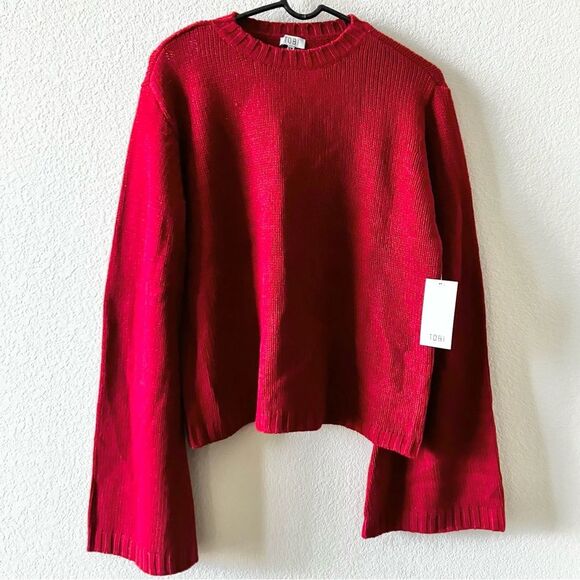 NEW Tobi Red Retro Flare Sleeve Modern Knit Minimalist Preppy Crewneck Sweater S - Picture 2 of 7
